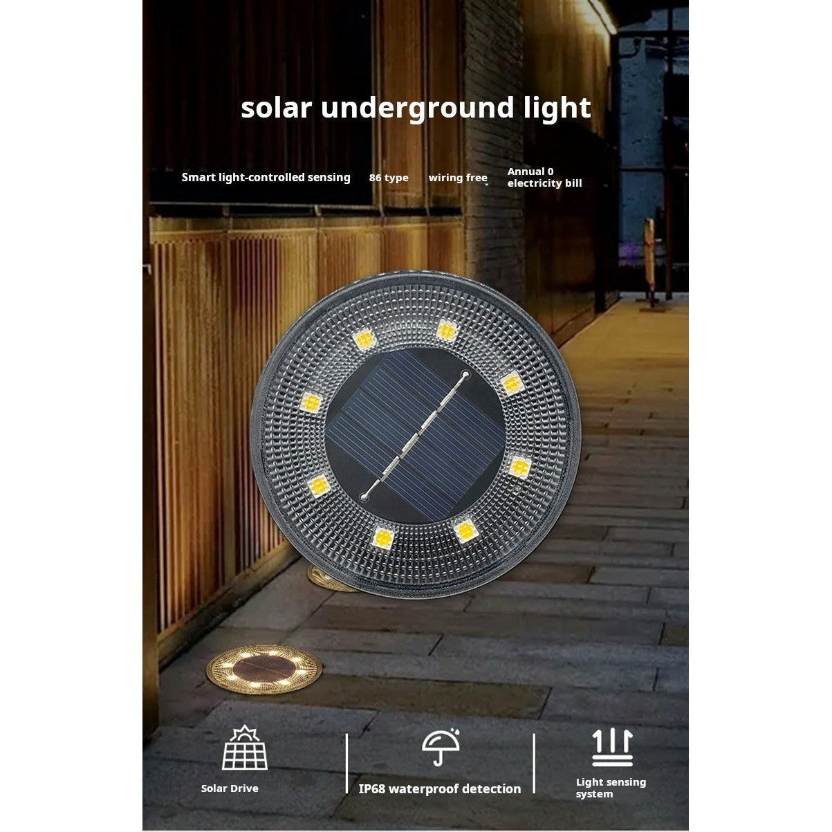 Solar Ground Light Features - IP68 Waterproof