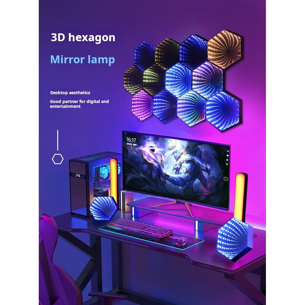 3D Hexagonal Infinity Mirror RGB Gaming Ambient Light - RGB Modes