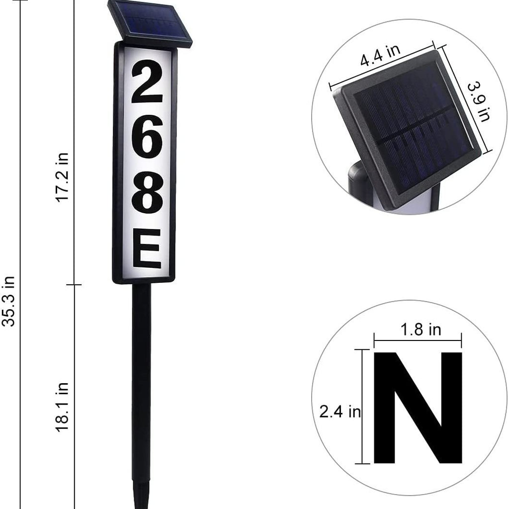 Solar house number sign - nighttime installation on residential path