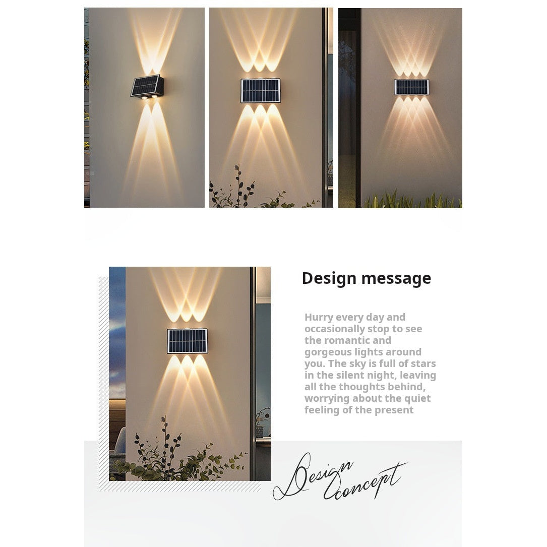 Solar LED Wall Lamp 8-Head 2-Pack | Outdoor Fence Light IP65