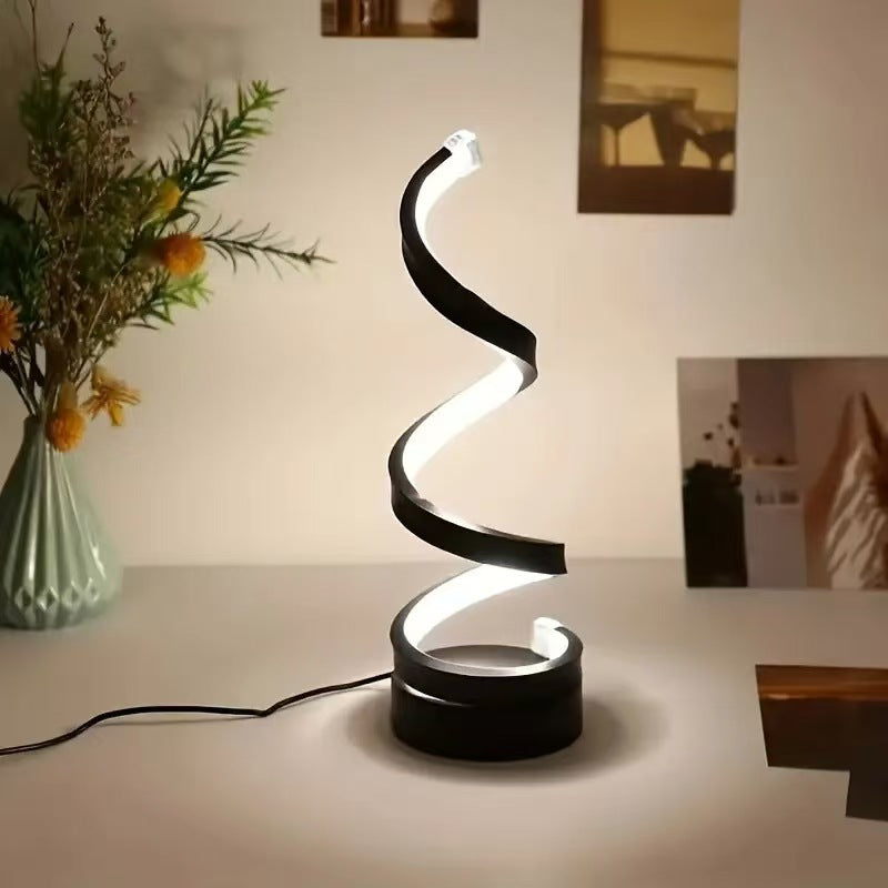 Modern Spiral LED Desk Lamp - Black Lifestyle Angle
