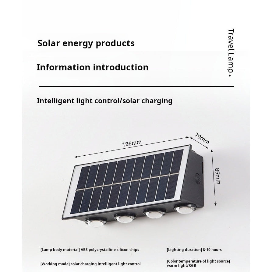 Solar LED Wall Lamp 8-Head 2-Pack | Outdoor Fence Light IP65