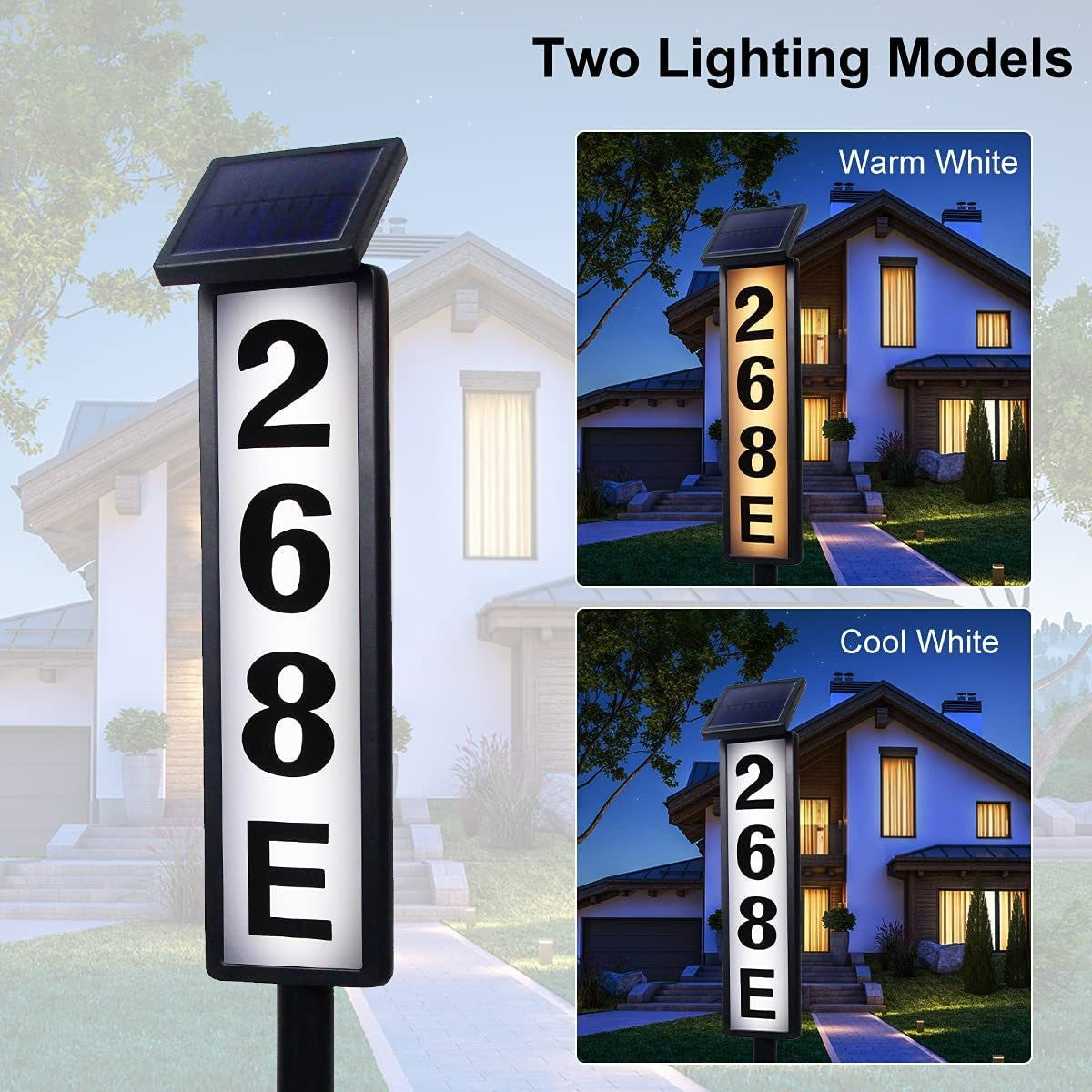 LED house number light - installed in front yard with warm illumination