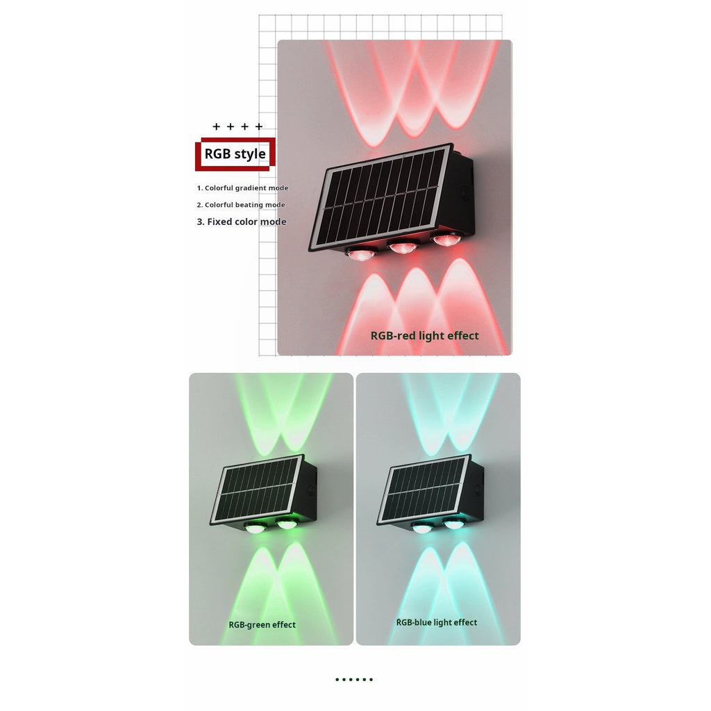 Solar LED Wall Lamp 8-Head 2-Pack | Outdoor Fence Light IP65