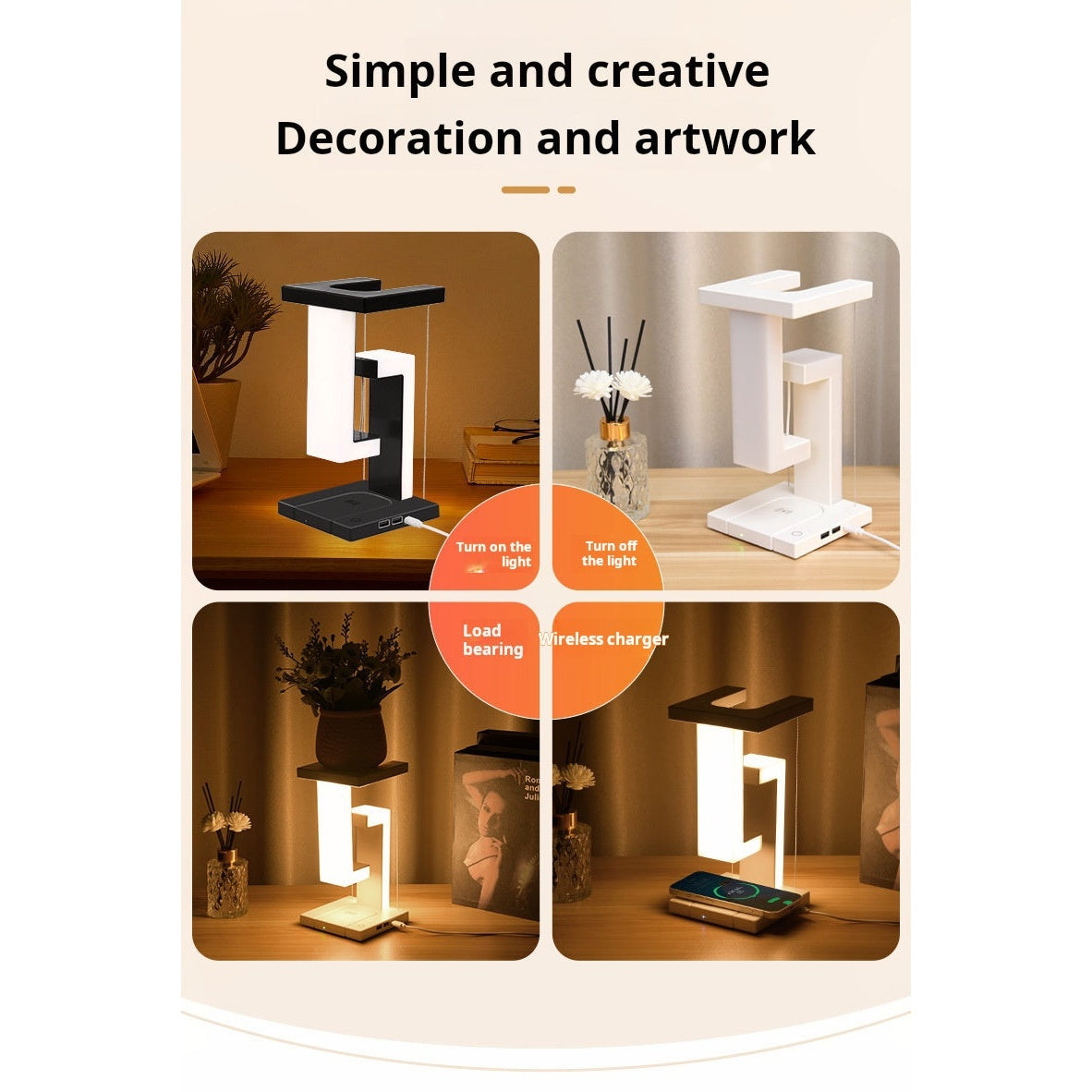 LumiLiving Anti-Gravity Wireless Charging Desk Lamp | Tensegrity LED Light with 15W Qi Charger