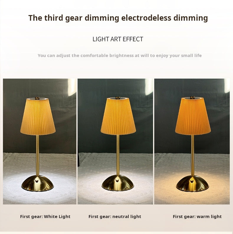 Modern Minimalist Pleated Fabric Table Lamp - Rechargeable Touch Control