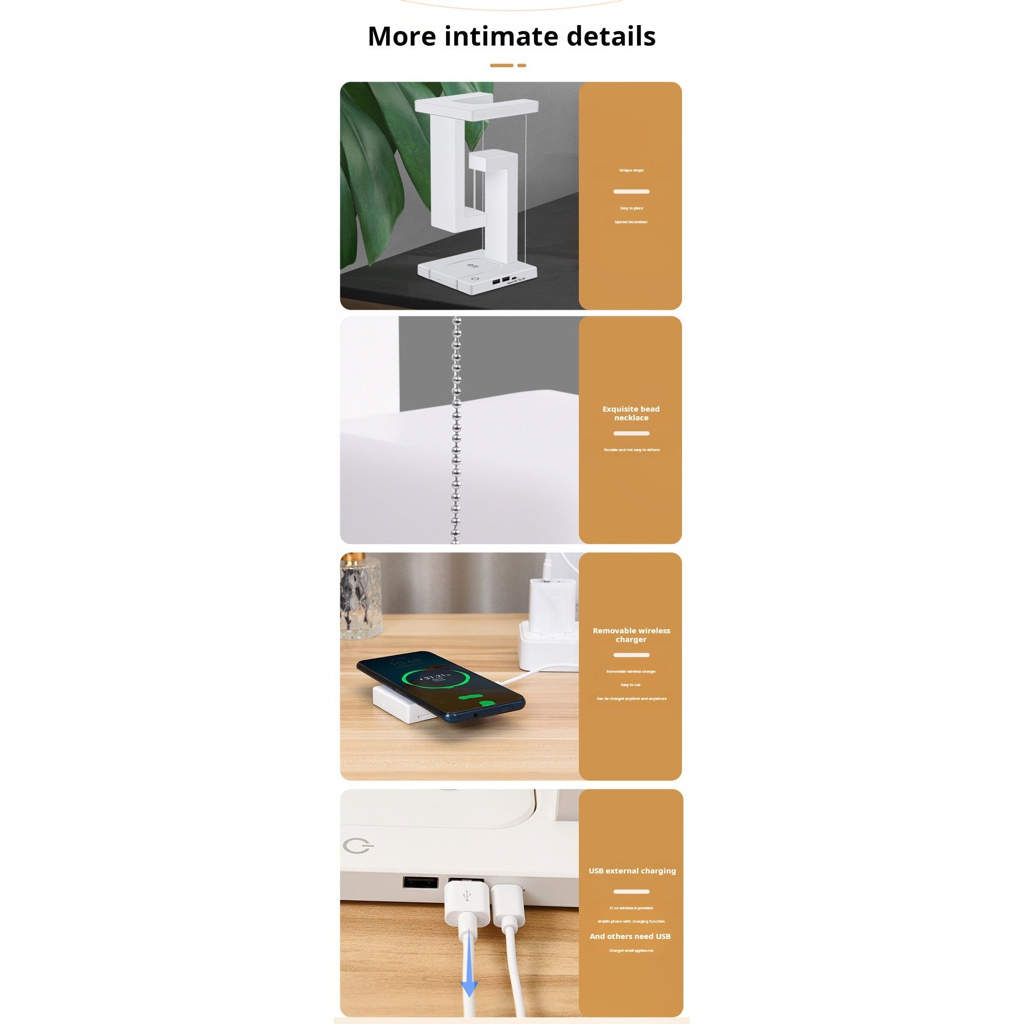 LumiLiving Anti-Gravity Wireless Charging Desk Lamp | Tensegrity LED Light with 15W Qi Charger