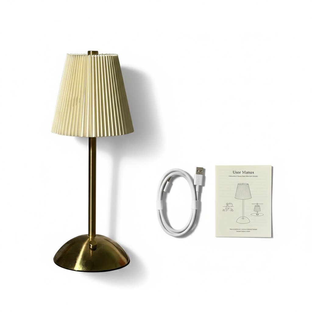 Modern Minimalist Pleated Fabric Table Lamp - Rechargeable Touch Control