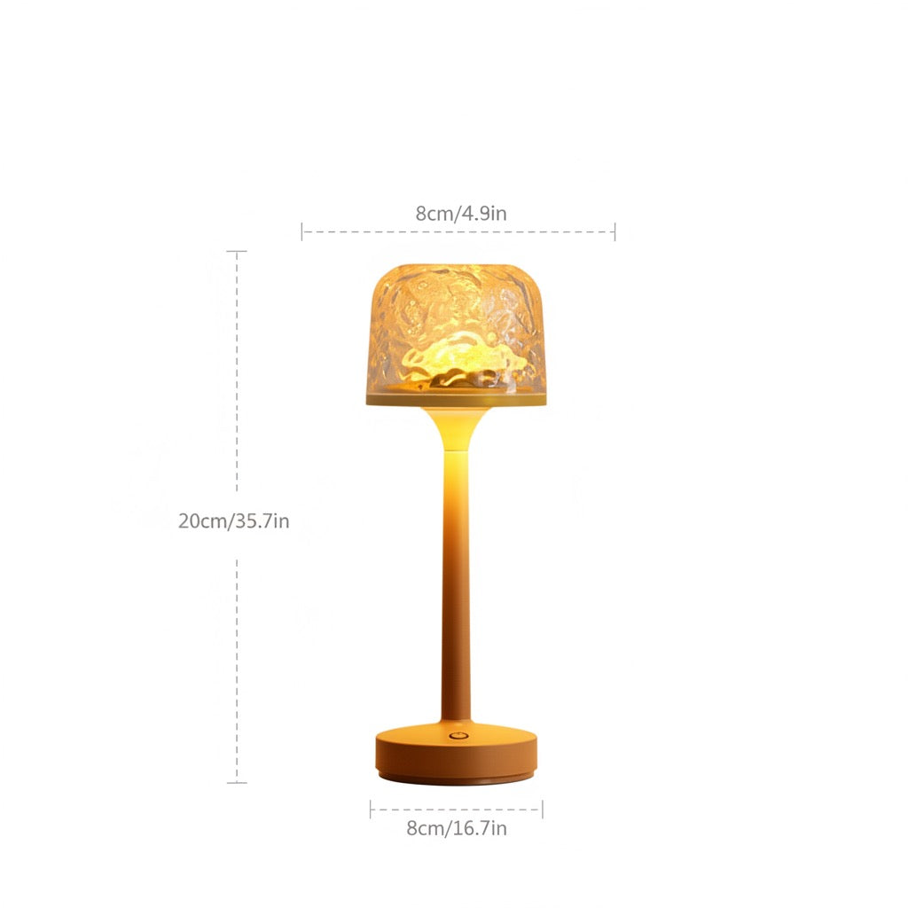 Water ripple night light with dimension reference showing compact table lamp size