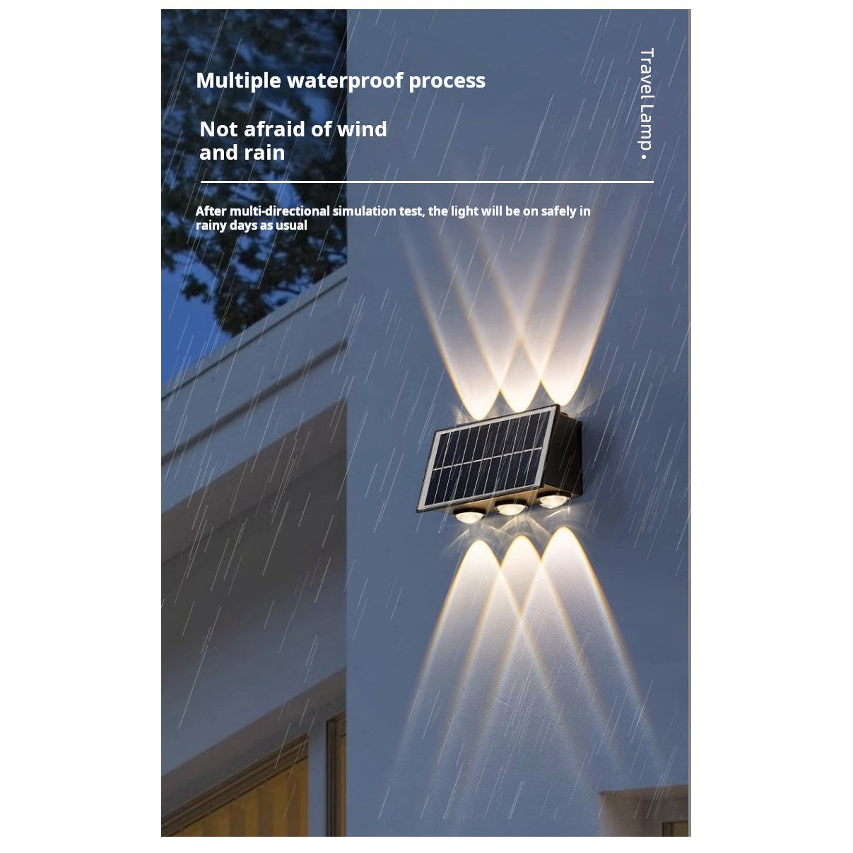 Solar LED Wall Lamp 8-Head 2-Pack | Outdoor Fence Light IP65