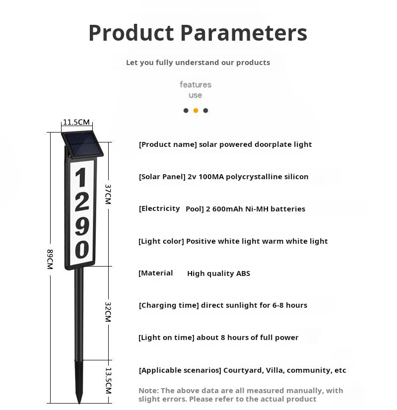 Solar house number ground stake - easy plug and play installation