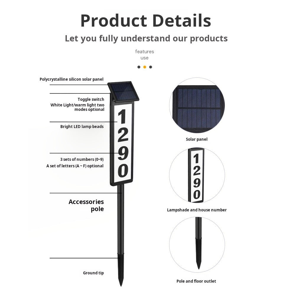 Solar address marker light - dual LED mode warm white night view