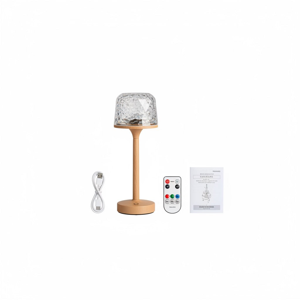 Water ripple night light box contents: lamp unit, remote control, USB cable, manual
