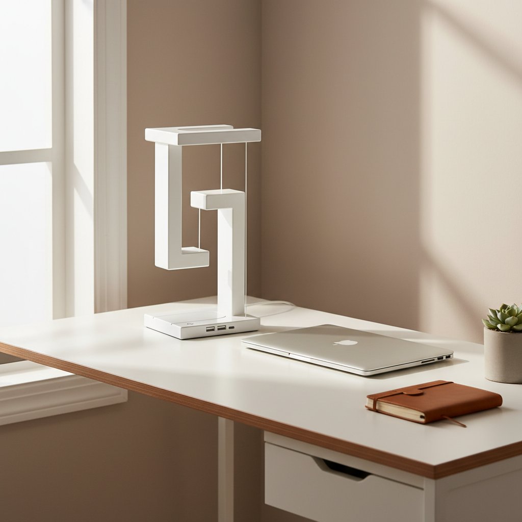 LumiLiving Anti-Gravity Wireless Charging Desk Lamp | Tensegrity LED Light with 15W Qi Charger