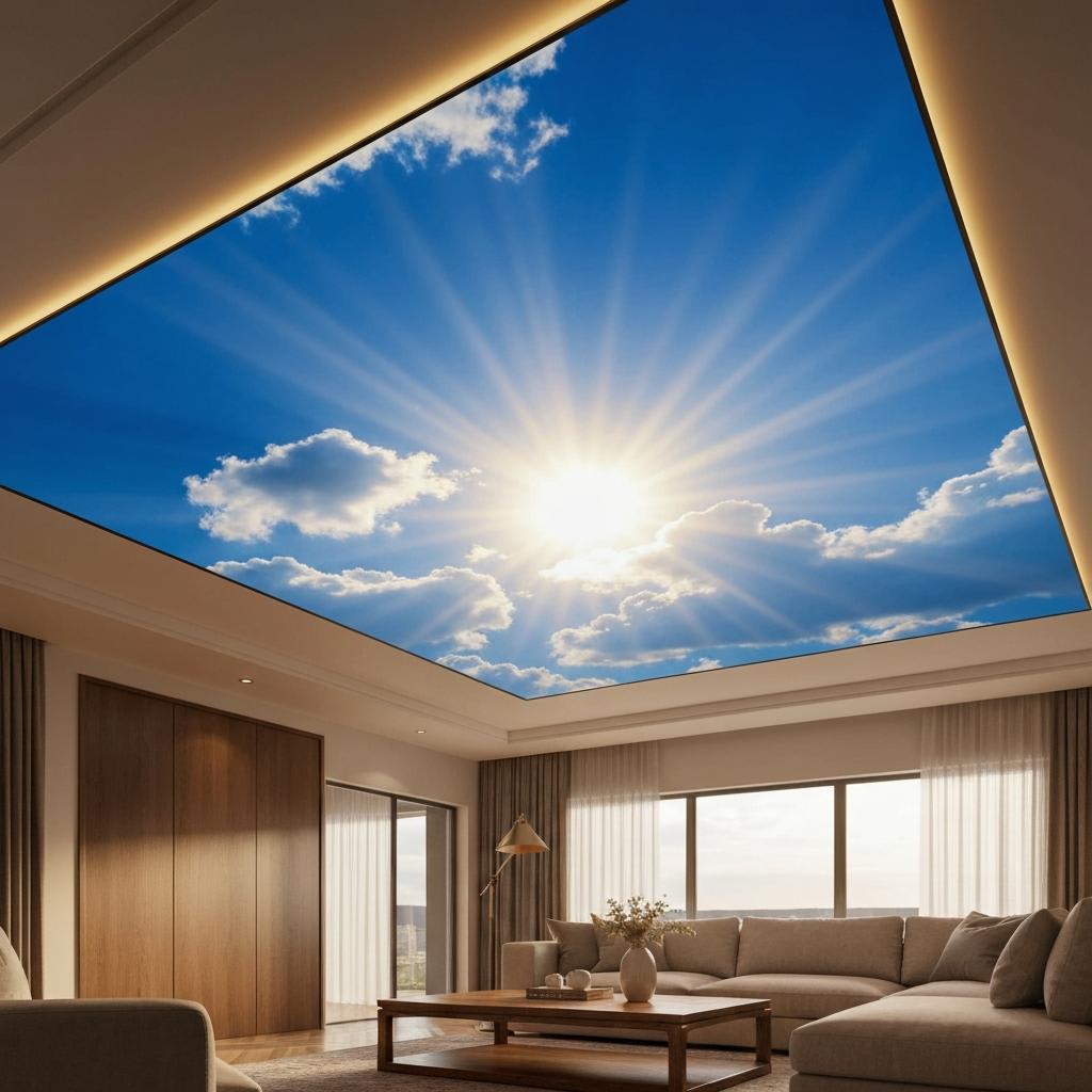 Skylight LED Panel - Modern Living Room Ceiling View