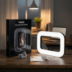 Woman using ring light for selfie