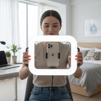 Content creator using ring light with phone