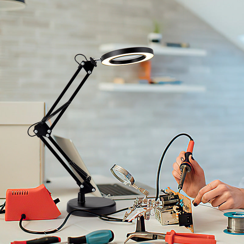 LED Magnifier Reading Lamp with Round Base + Metal Clip