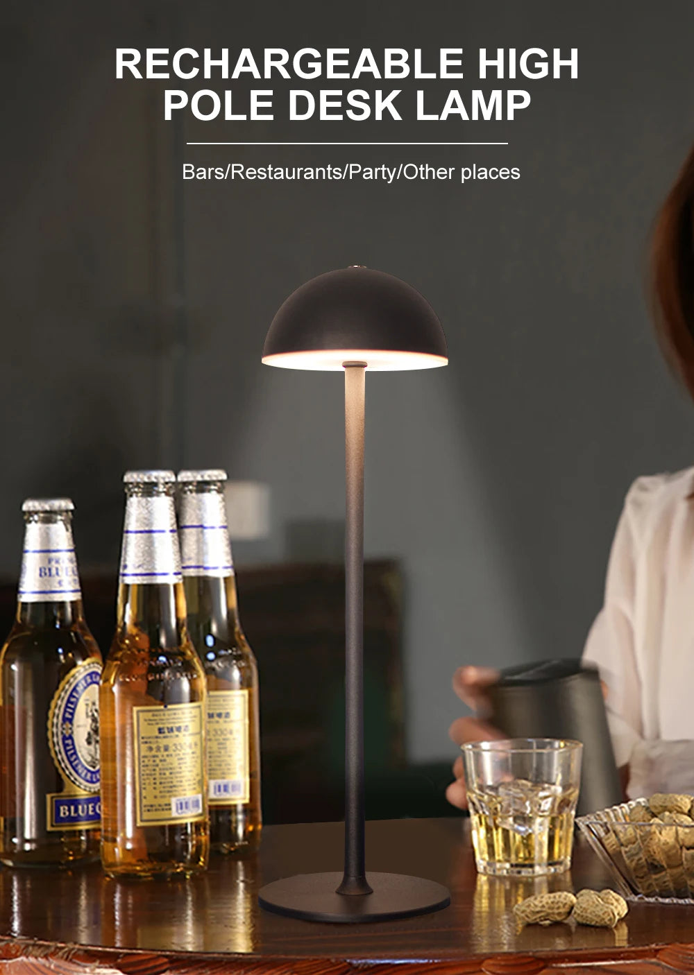 Aluminum Rechargeable Touch LED Table Lamp - Dimmable Restaurant Decor