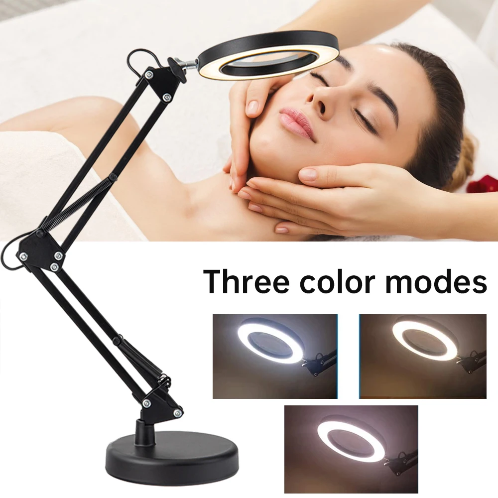 LED Magnifier Reading Lamp with Round Base + Metal Clip