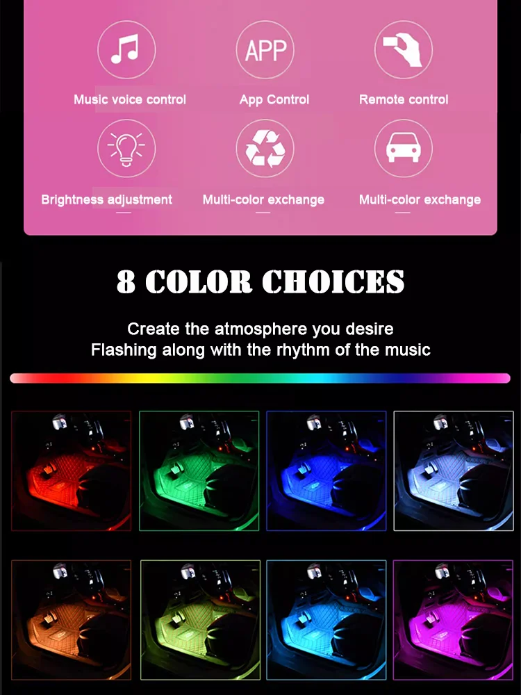 Car Atmosphere Footwell Lights - RGB with Remote & Music Sync