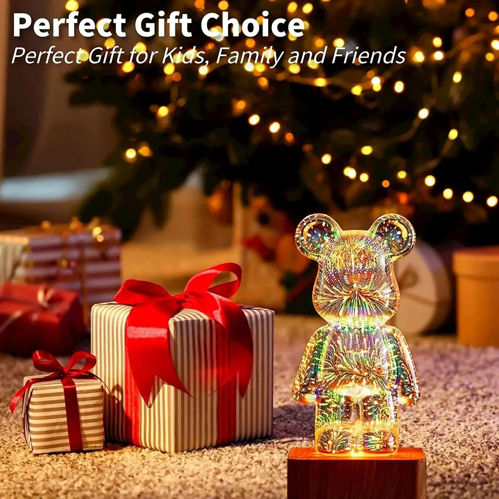 USB Rechargeable Bear Lamp with 3D Fireworks Effect: Unique Night Light