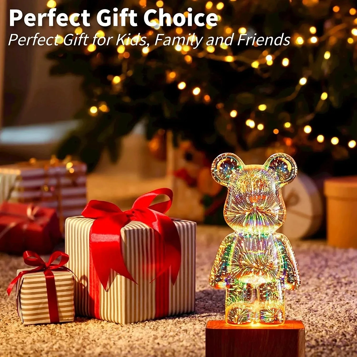 USB Rechargeable Bear Lamp with 3D Fireworks Effect: Unique Night Light