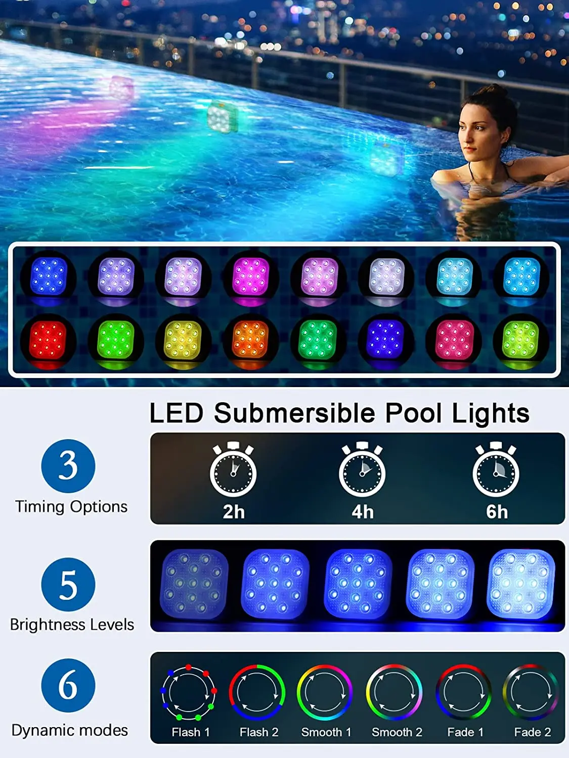 Rechargeable RGB Pool Lights – 4-Pack