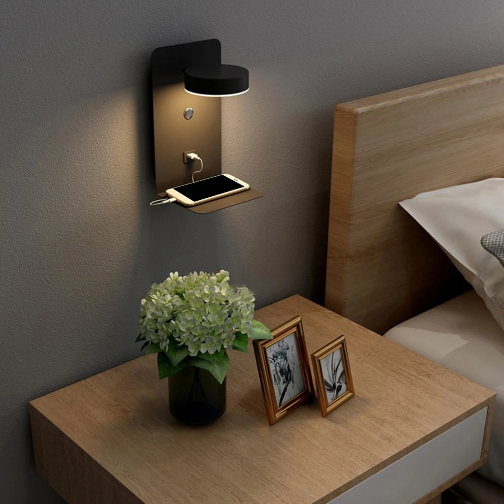 Modern Bedside Wall Shelf Lamp