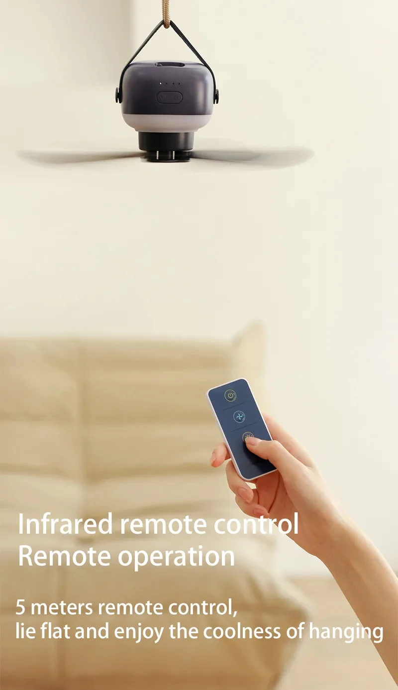 Rechargeable Camping Fan with LED Light & Remote