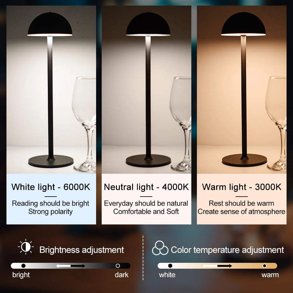 Aluminum Rechargeable Touch LED Table Lamp - Dimmable Restaurant Decor