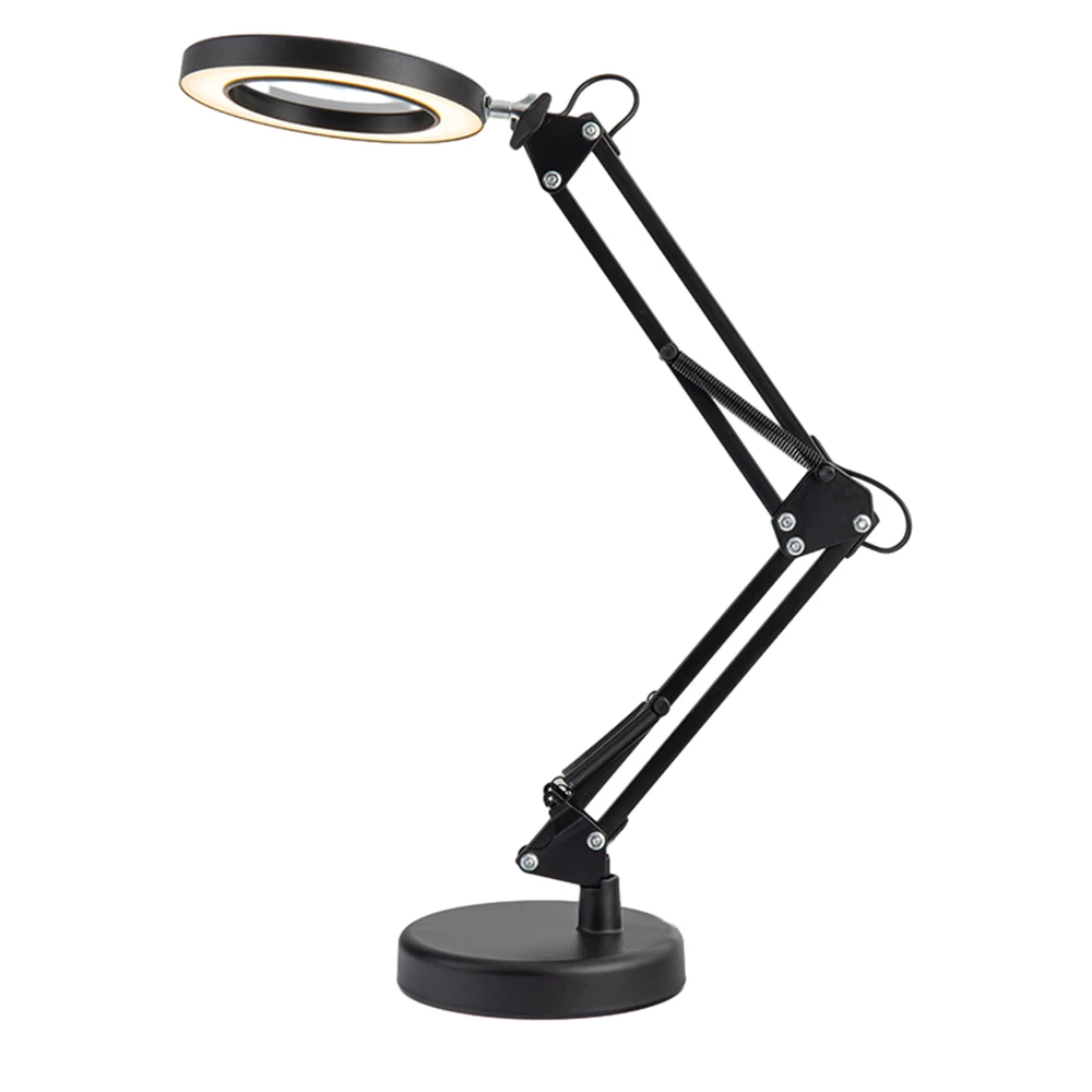 LED Magnifier Reading Lamp with Round Base + Metal Clip
