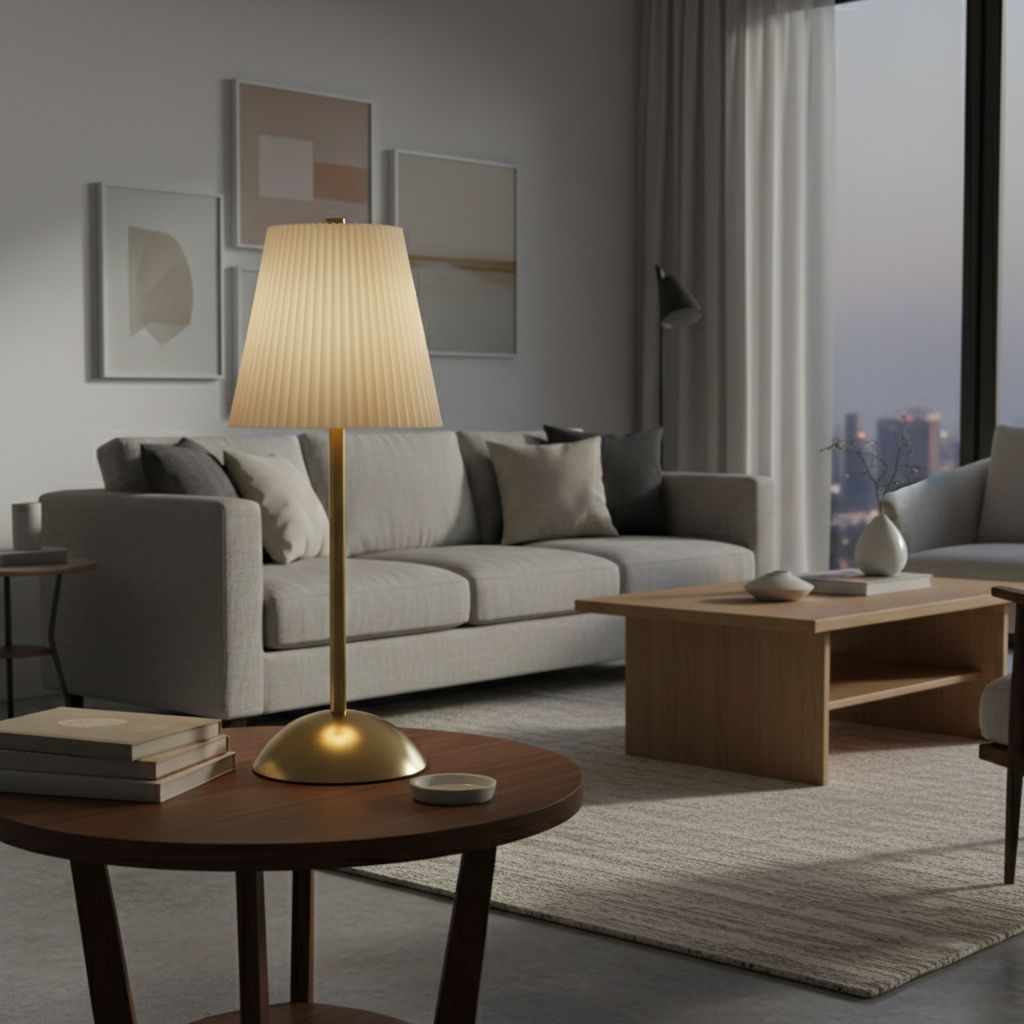Pleated Fabric Table Lamp - Brown Variant IMG04 detail