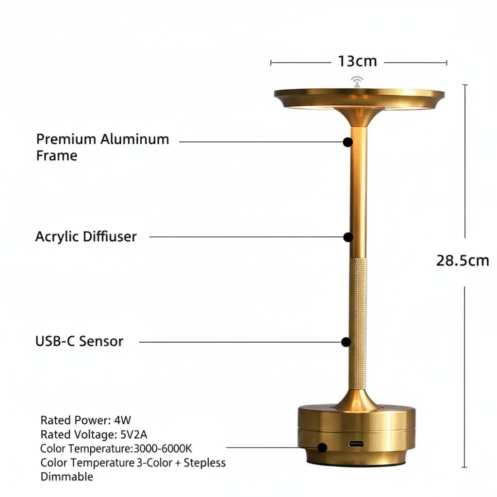 Touch lamp Gold - Product callouts