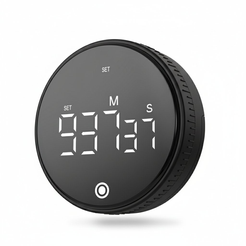 Black rotary countdown timer - white background hero