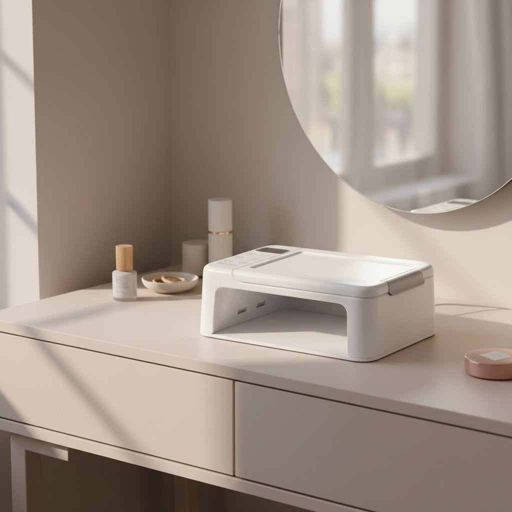 White UV nail lamp on home vanity table