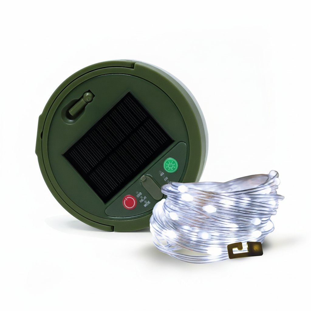 Solar string lights - Cool White 10m 100 LED on white background
