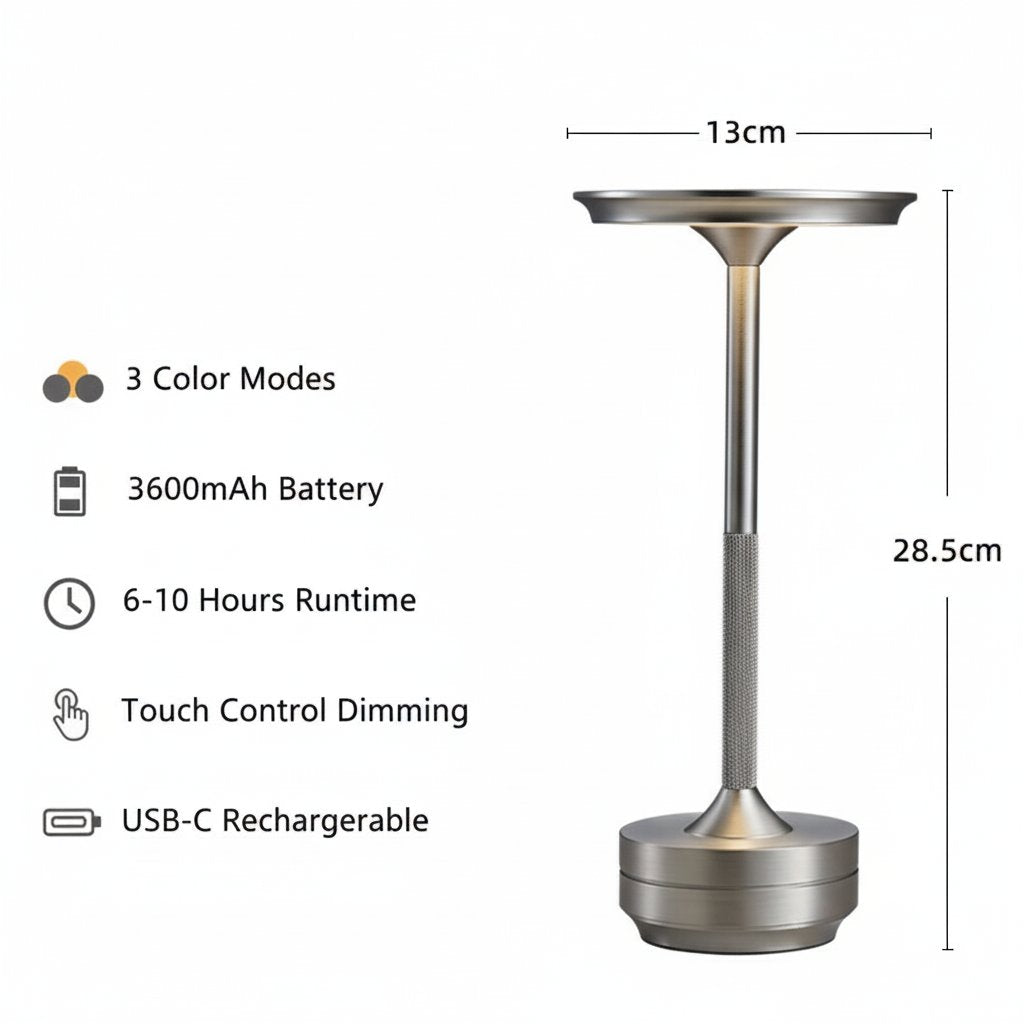Touch lamp Silver - Feature infographic