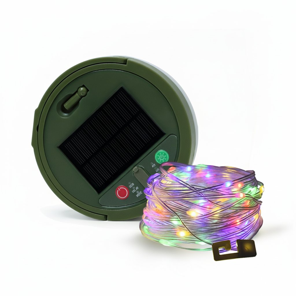 Solar string lights - Colorful RGB 10m 100 LED on white background