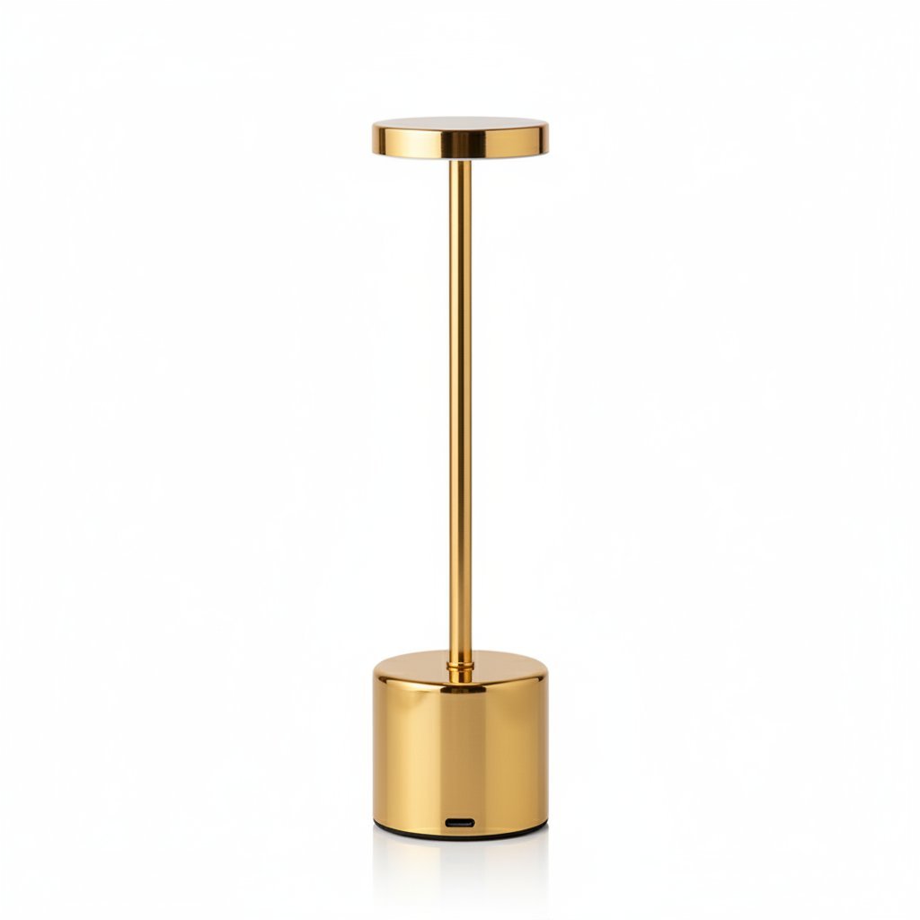 rechargeable touch table lamp gold finish white background