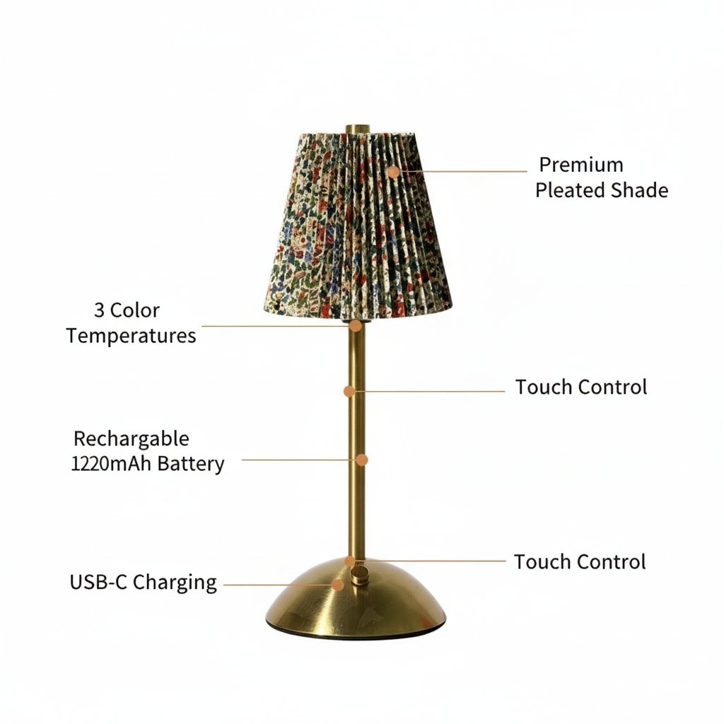 Pleated Fabric Table Lamp - Floral Variant infographic 1