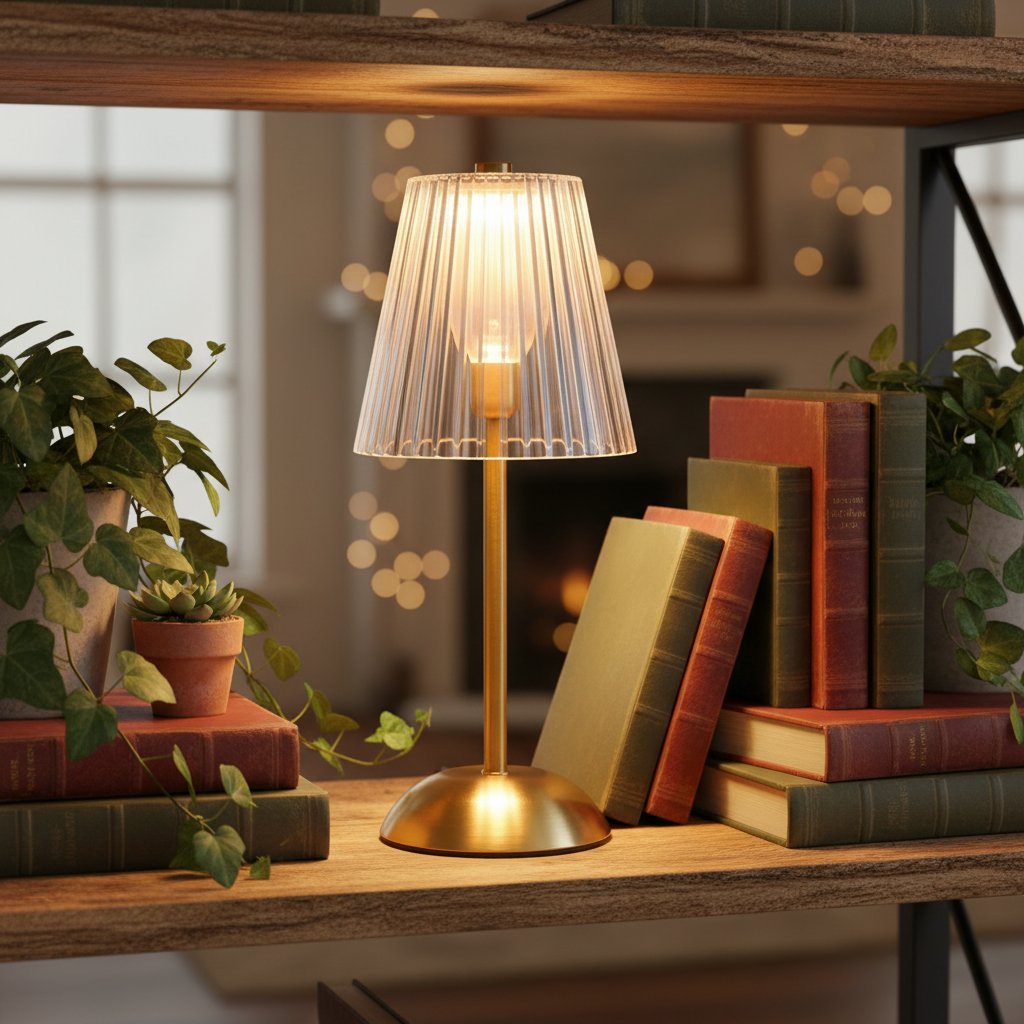 Crystal Small Table Lamp - Large Stripe lifestyle shelf | Lumiliving