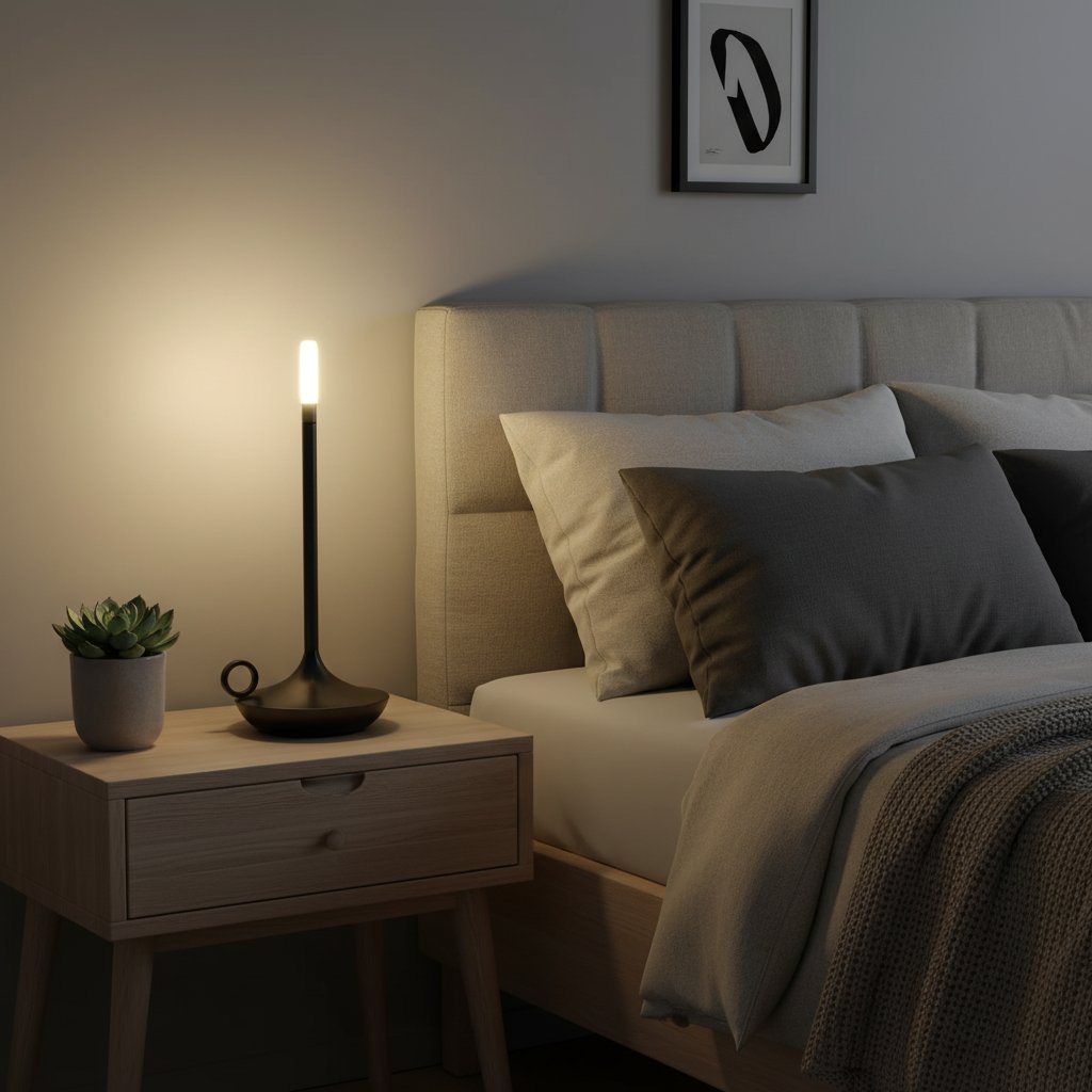 touch control rechargeable table lamp black bedroom ambiance lifestyle