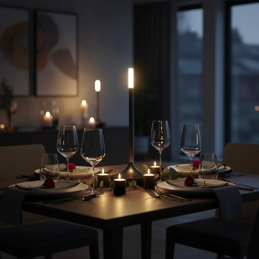 candlelight touch lamp black dining table warm light lifestyle