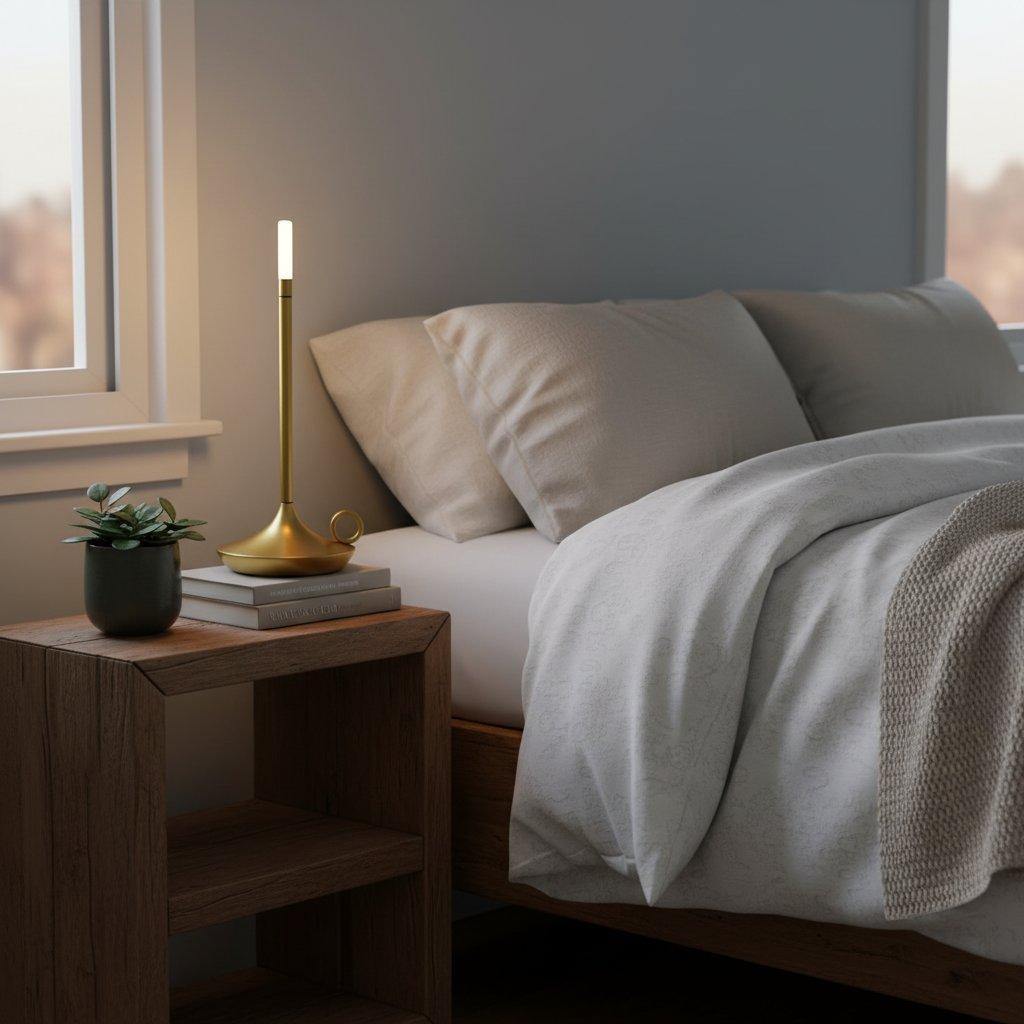 touch control rechargeable table lamp gold bedroom ambiance lifestyle