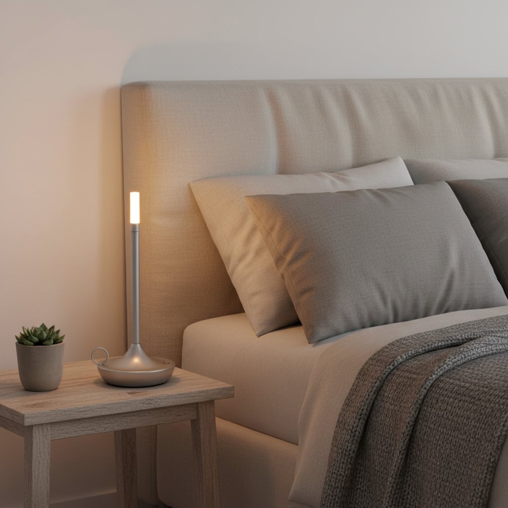 touch control rechargeable table lamp silver bedroom ambiance lifestyle
