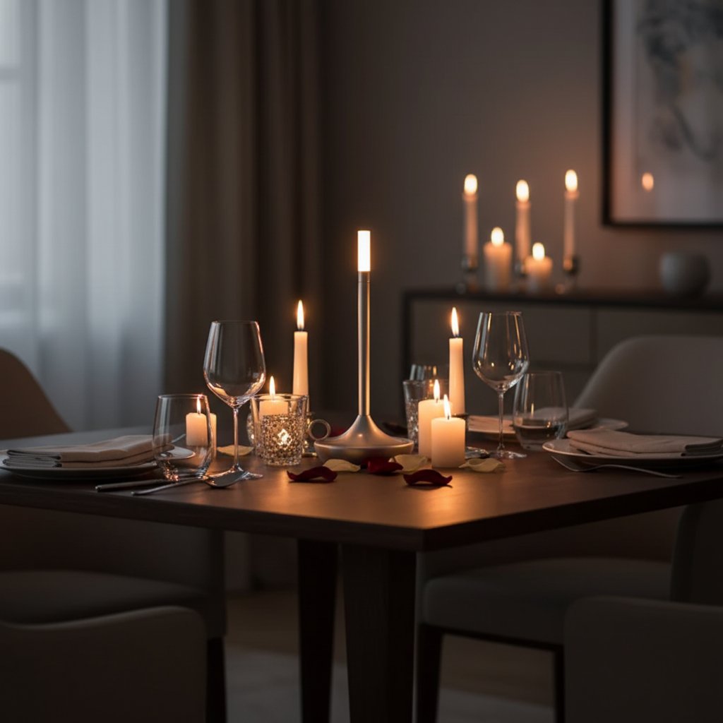 candlelight touch lamp silver dining table warm light lifestyle