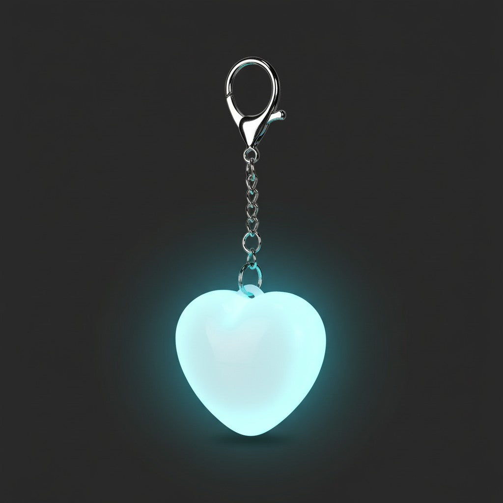 LED heart keychain light Blue Glow variant on white background