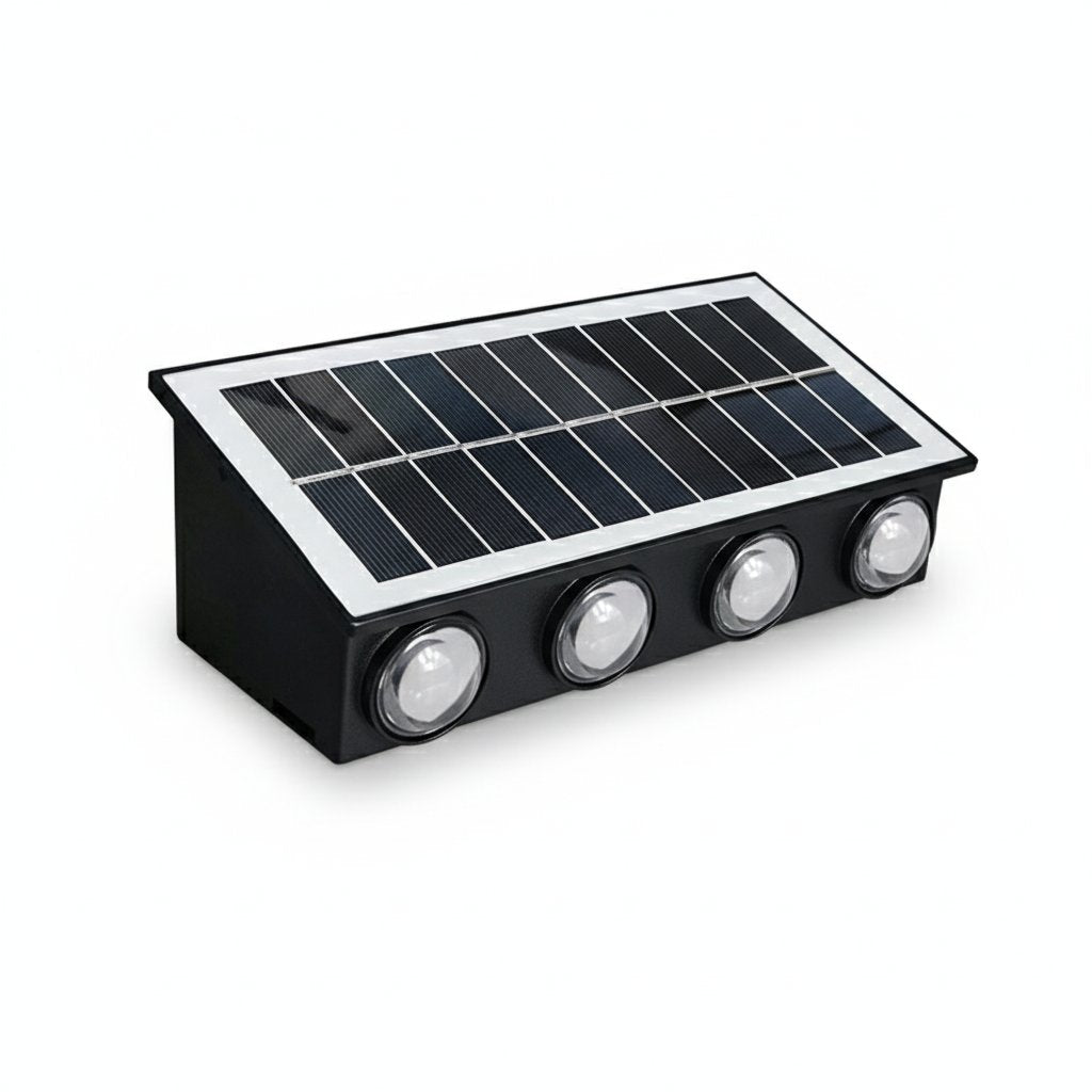 Solar LED Wall Lamp 8-Head 2-Pack | Outdoor Fence Light IP65
