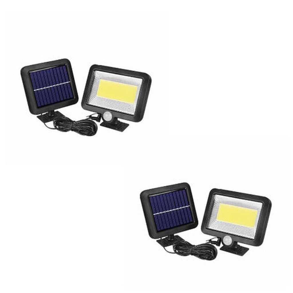 Warm Glow 100COB solar security light 2 pack on white background